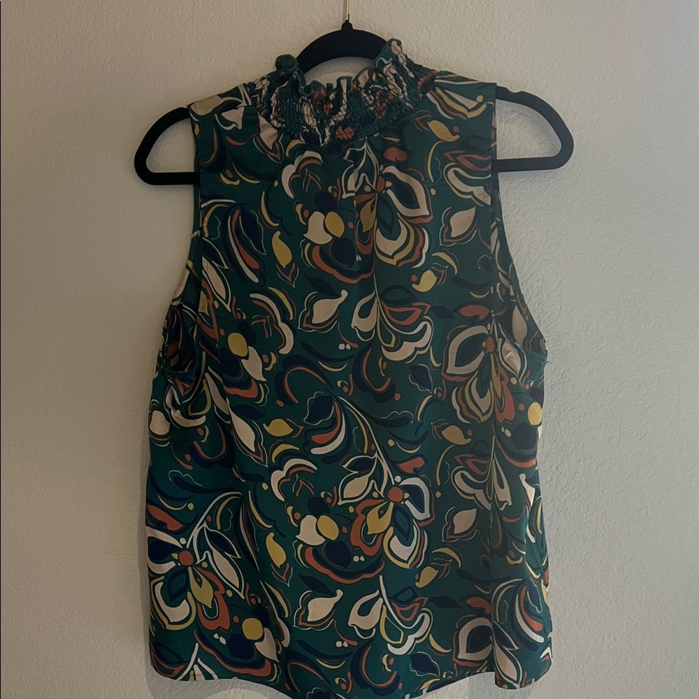 Chic Sleeveless Floral Blouse - Teal Multicolor